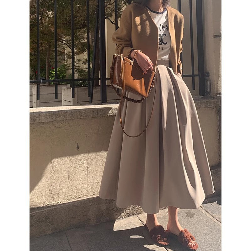 High-waisted Pleated Midi A-line Maxi Skirt