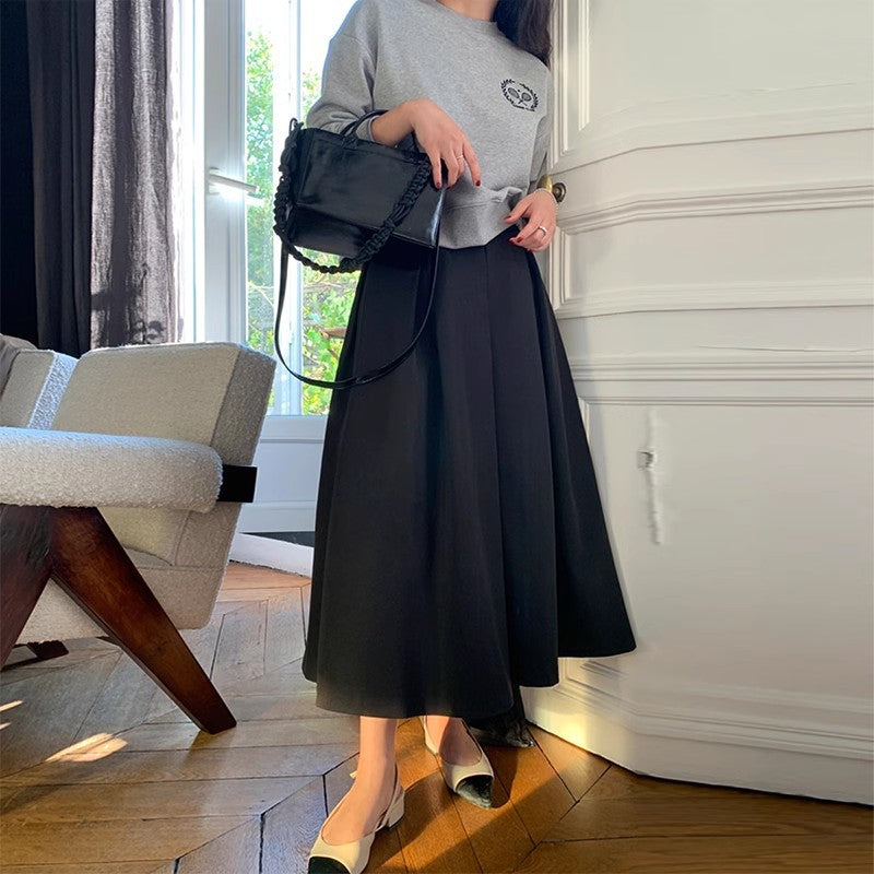 High-waisted Pleated Midi A-line Maxi Skirt