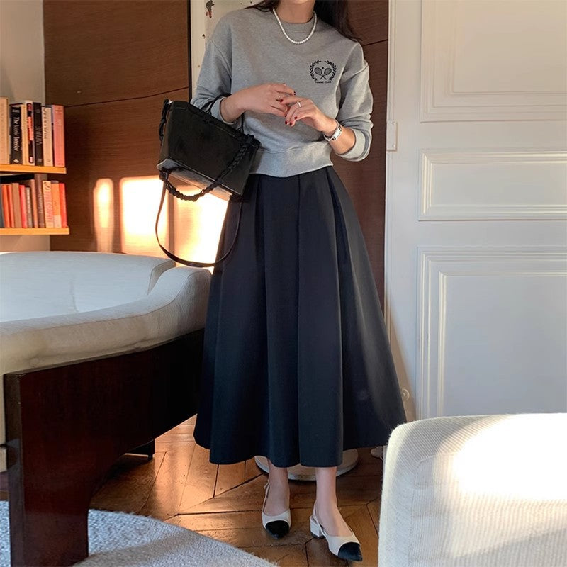 High-waisted Pleated Midi A-line Maxi Skirt